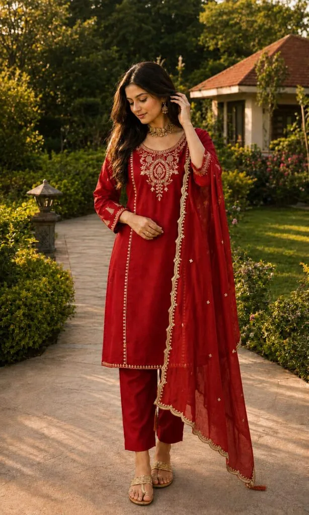 Red Cotton Churidar